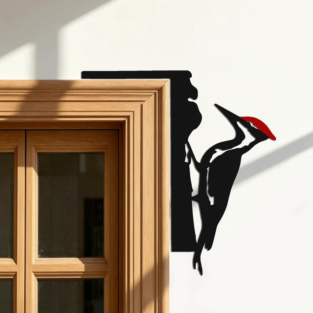 Alt view image 3 of 7 - Red Head Woodpecker Door Topper, Metal Corner Decor for Home
