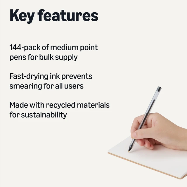 Alt view image 2 of 5 - Amazon Basics Ballpoint Pens, Medium Point 1.0mm, Black Ink, 144-Pack