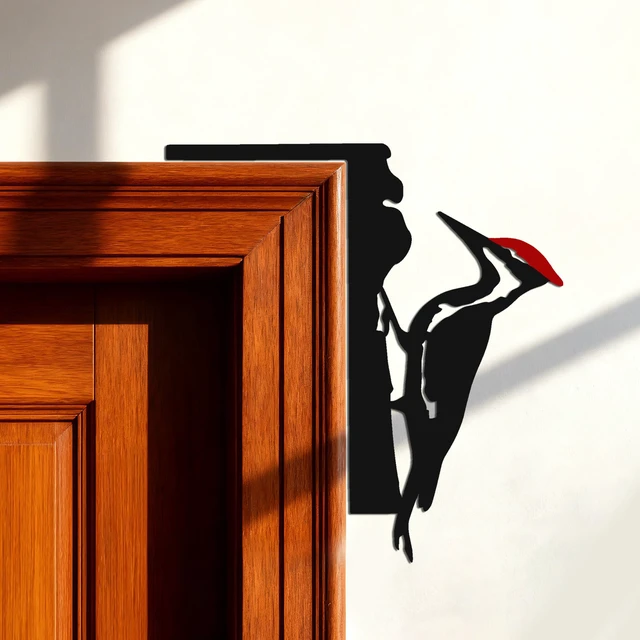 Alt view image 5 of 7 - Red Head Woodpecker Door Topper, Metal Corner Decor for Home