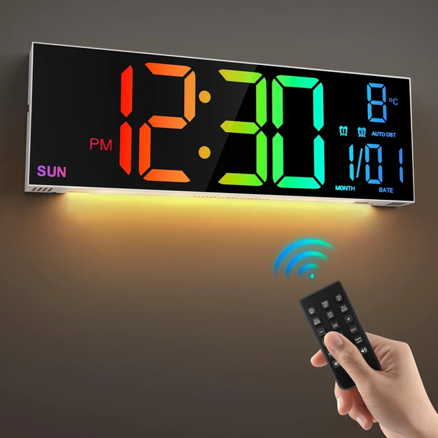Main image of LEIKE 16.2" Digital Wall Clock RGB, Remote, Dual Alarm, Auto-Brightness