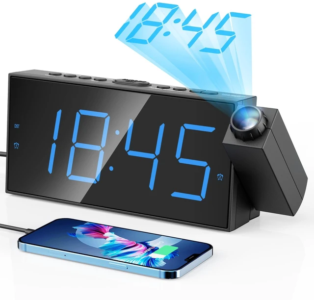 Main image of Mesqool Digital Projection Alarm Clock with Dual Alarms, 5 Levels Dimmer