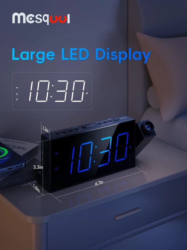 Alt view image 2 of 7 - Mesqool Digital Projection Alarm Clock with Dual Alarms, 5 Levels Dimmer