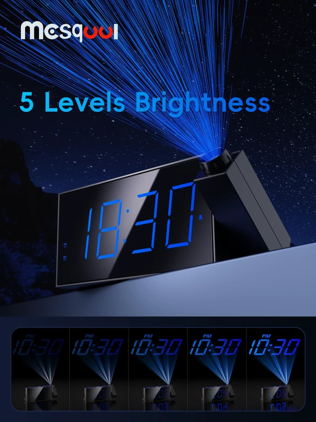 Alt view image 4 of 7 - Mesqool Digital Projection Alarm Clock with Dual Alarms, 5 Levels Dimmer