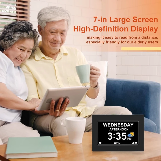 Alt view image 3 of 6 - AINFTIME DST Digital Clock with Date and Day of Week for Elderly-12 Alarms Medication Reminder Dementia Alzheimers Clock Calendar with Extra Large Display (7 inch Black)
