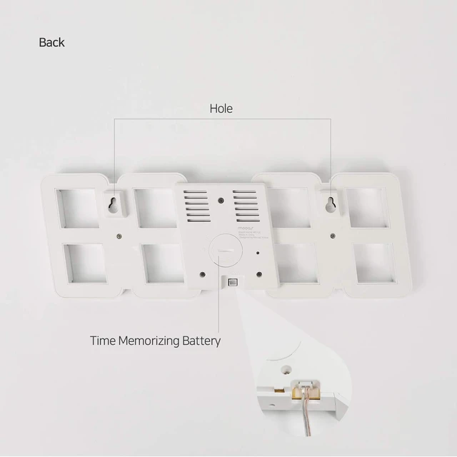 Alt view image 7 of 7 - mooas 3D Pure Slim M LED Clock, 11.8" Multi-Function LED Digital Clock