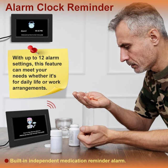 Alt view image 4 of 6 - AINFTIME DST Digital Clock with Date and Day of Week for Elderly-12 Alarms Medication Reminder Dementia Alzheimers Clock Calendar with Extra Large Display (7 inch Black)