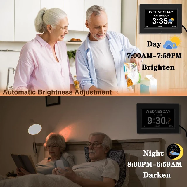 Alt view image 5 of 6 - AINFTIME DST Digital Clock with Date and Day of Week for Elderly-12 Alarms Medication Reminder Dementia Alzheimers Clock Calendar with Extra Large Display (7 inch Black)