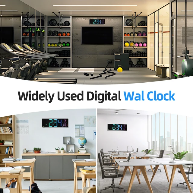 Alt view image 7 of 7 - LEIKE 16.2" Digital Wall Clock RGB, Remote, Dual Alarm, Auto-Brightness