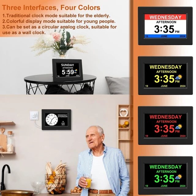 Alt view image 6 of 6 - AINFTIME DST Digital Clock with Date and Day of Week for Elderly-12 Alarms Medication Reminder Dementia Alzheimers Clock Calendar with Extra Large Display (7 inch Black)