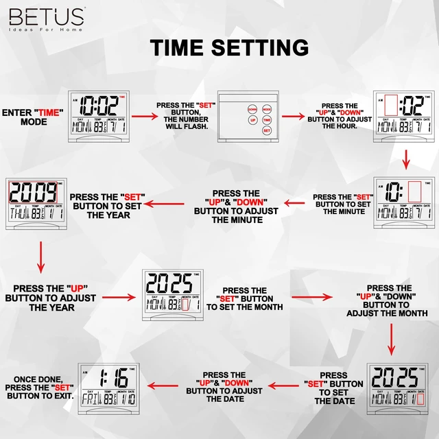Alt view image 4 of 6 - Betus Digital Travel Alarm Clock - Foldable Calendar Temperature Timer LCD Clock with Snooze Mode - Large Number Display, Battery Operated - Compact Desk Clock(Silver, No Backlight)