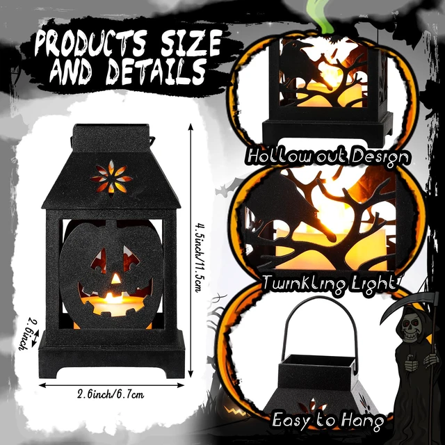 Alt view image 2 of 6 - Tujoe 6 Pcs Halloween Mini Lantern with LED Candle, 4.5" Hanging Decoration