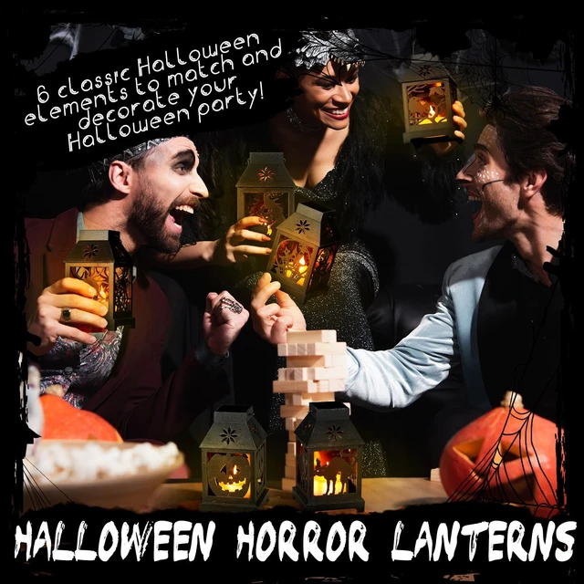 Alt view image 3 of 6 - Tujoe 6 Pcs Halloween Mini Lantern with LED Candle, 4.5" Hanging Decoration