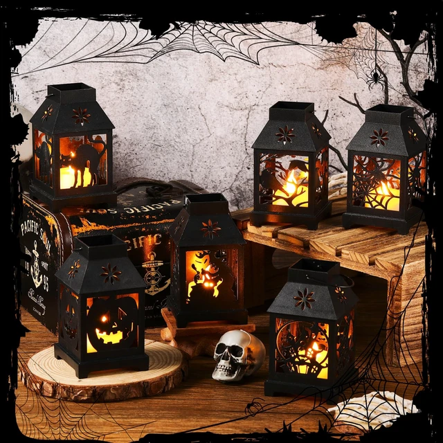Alt view image 4 of 6 - Tujoe 6 Pcs Halloween Mini Lantern with LED Candle, 4.5" Hanging Decoration