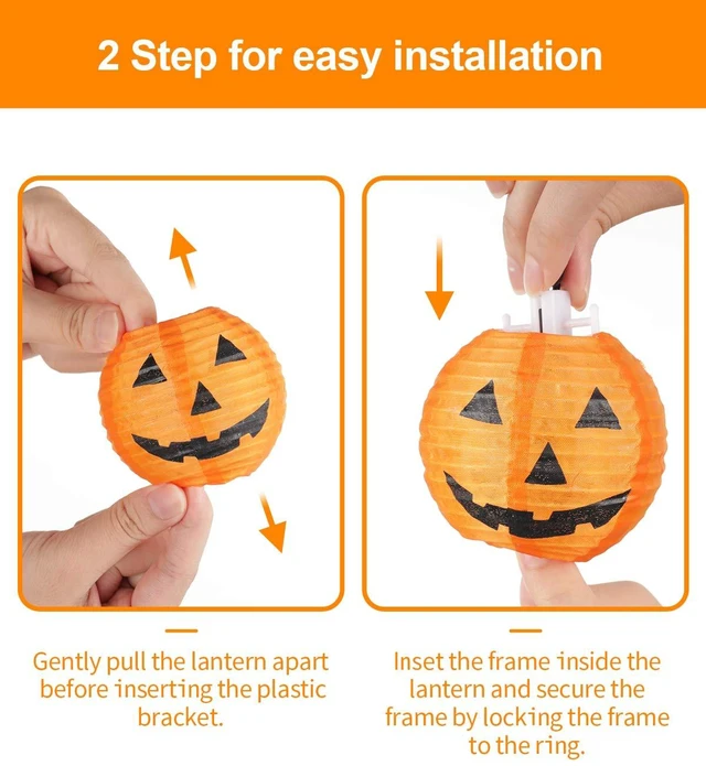 Alt view image 7 of 7 - TIGOMOOV Halloween Pumpkin String Lights, Jack O Lantern Lights Plug in, 10 Orange Pumpkin Lanterns 9.83FT Connectable, Indoor Outdoor Fall Halloween Decorations for Porch Mantel Yard