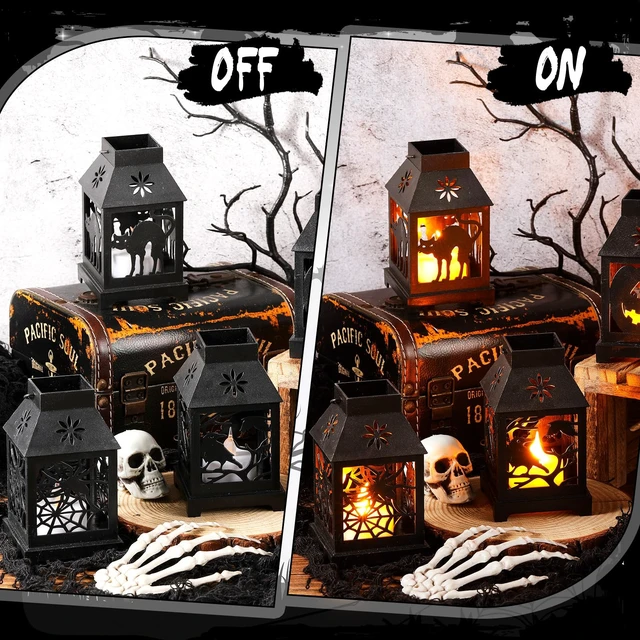 Alt view image 5 of 6 - Tujoe 6 Pcs Halloween Mini Lantern with LED Candle, 4.5" Hanging Decoration