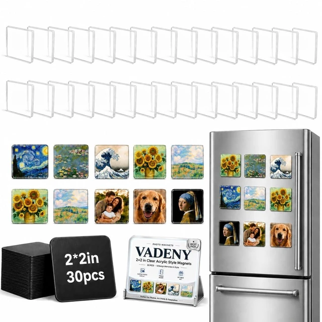 Main image of Clear Acrylic Magnet Kit DIY Custom Magnets Photo Square Set 30Pcs