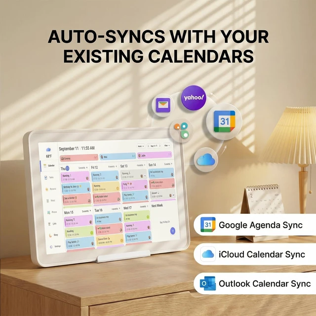 Alt view image 2 of 7 - Mezed 21.5 Inch Digital Calendar, Touchscreen WallMount, White
