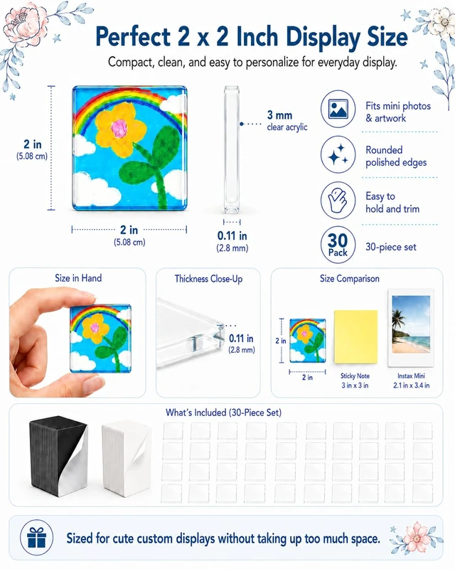 Alt view image 4 of 7 - Clear Acrylic Magnet Kit DIY Custom Magnets Photo Square Set 30Pcs