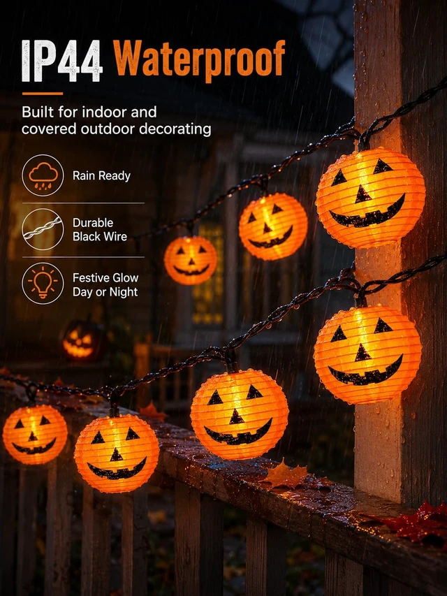 Alt view image 4 of 7 - Abeja Halloween Pumpkin Lantern String Lights, 8.5Ft Jack O Lanterns Pumpkin String Lights with10 Orange Pumpkin Lanterns, Outdoor Holiday Lantern Lights for Halloween Party Patio Indoor Outdoor