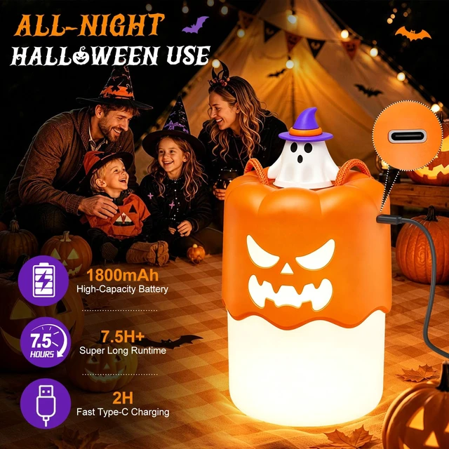 Alt view image 3 of 7 - 2 Pack Halloween Pumpkin Lanterns, Light Up Jack O Lantern Halloween Decor