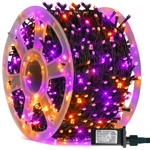 Main image of FUNPENY 164FT 500 LED Halloween Lights, 8 Modes Waterproof Plug in String Lights for Halloween Indoor Outdoor Yard Party Wedding Garden Home Decorations (Purple & Orange)