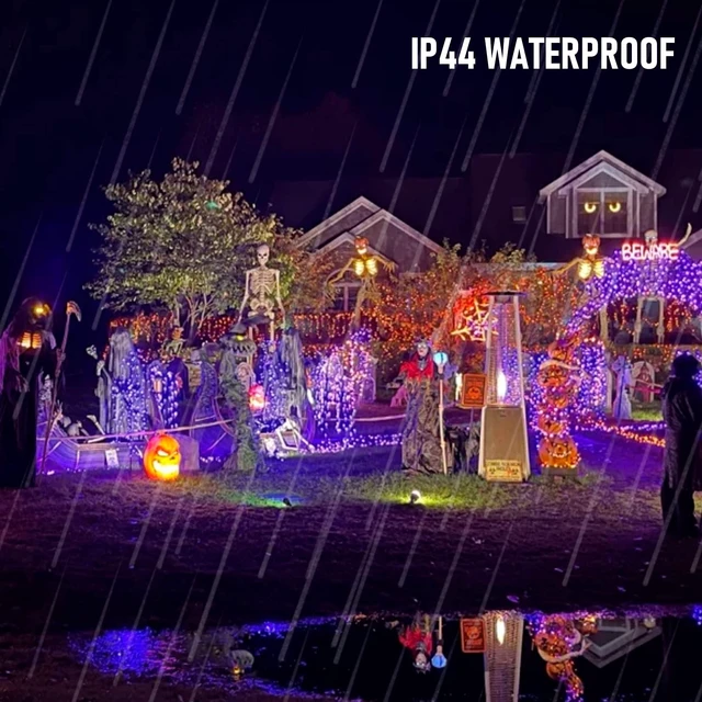 Alt view image 2 of 7 - FUNPENY 164FT 500 LED Halloween Lights, 8 Modes Waterproof Plug in String Lights for Halloween Indoor Outdoor Yard Party Wedding Garden Home Decorations (Purple & Orange)