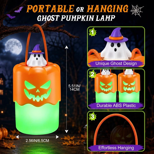 Alt view image 7 of 7 - 2 Pack Halloween Pumpkin Lanterns, Light Up Jack O Lantern Halloween Decor