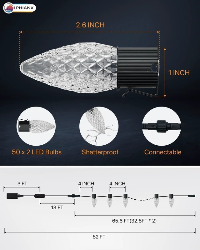 Alt view image 3 of 7 - Smart C9 Christmas Lights Outdoor,82ft 100 Leds smart outdoor string lights