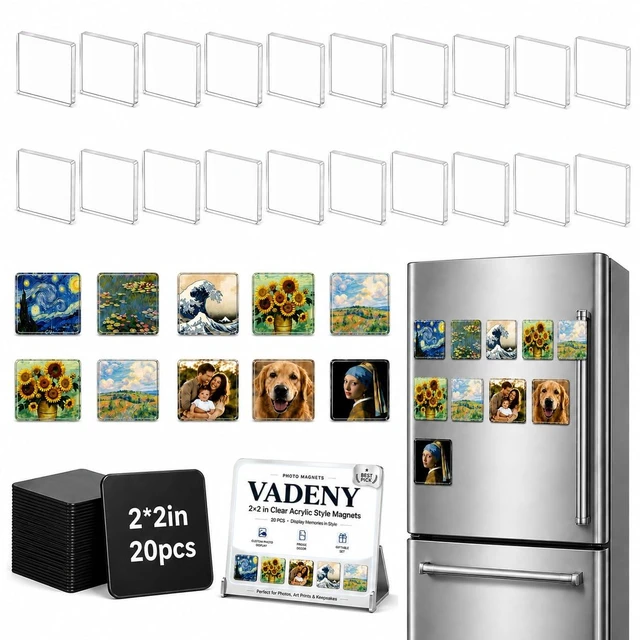 Main image of Clear Acrylic Magnet Kit DIY Custom Magnets Photo Square Set 20Pcs