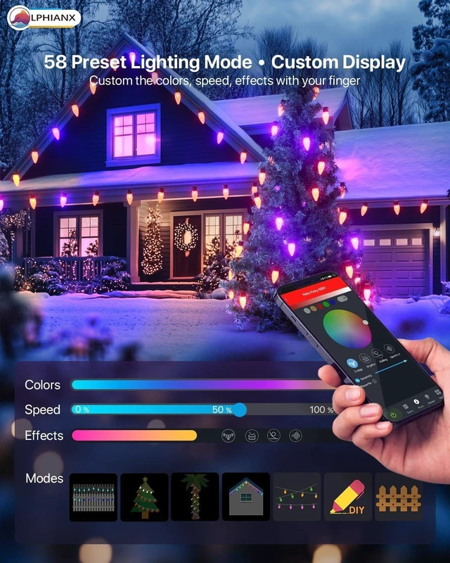 Alt view image 4 of 7 - Smart C9 Christmas Lights Outdoor,82ft 100 Leds smart outdoor string lights