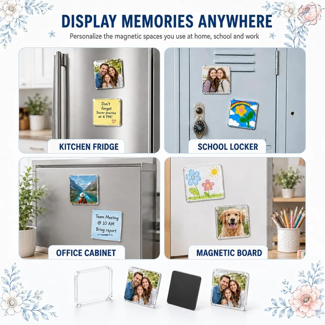 Alt view image 3 of 7 - Clear Acrylic Magnet Kit DIY Custom Magnets Photo Square Set 20Pcs