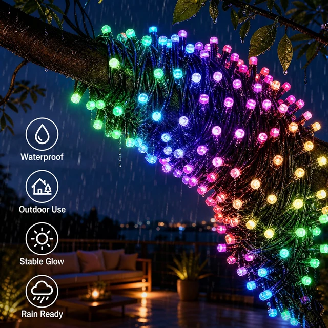 Alt view image 4 of 7 - Smart Christmas String Lights, 165FT 500 LED RGB Color Changing Lights with App & 44-Key Remote Control, Music Sync, Timer, Indoor Outdoor Xmas Tree Halloween Holiday Party