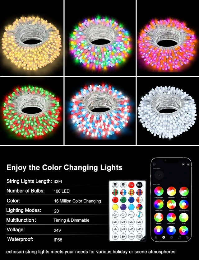Alt view image 2 of 7 - echosari Smart Christmas String Lights 33Ft Color Changing