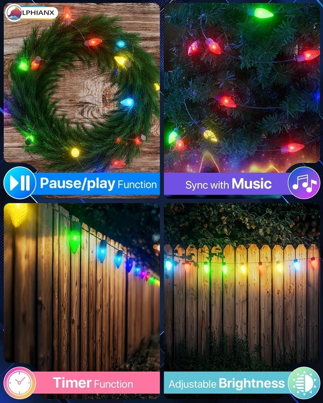 Alt view image 5 of 7 - Smart C9 Christmas Lights Outdoor,82ft 100 Leds smart outdoor string lights