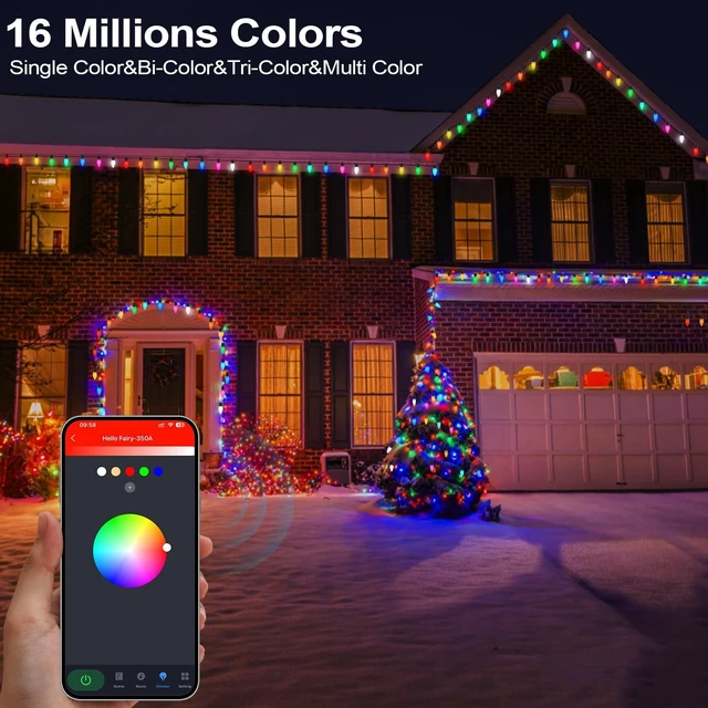 Alt view image 4 of 7 - Gemce Smart C9 Christmas Outdoor Lights , 99FT 100 Leds, APP Remote Controlled RGB String Lights , DIY Chasing Xmas Lights, Color Changing with Timer & Music Sync for Holiday Xmas Tree Decoration