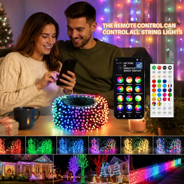 Alt view image 6 of 7 - Smart Christmas String Lights, 165FT 500 LED RGB Color Changing Lights with App & 44-Key Remote Control, Music Sync, Timer, Indoor Outdoor Xmas Tree Halloween Holiday Party