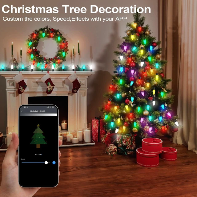 Alt view image 5 of 7 - Gemce Smart C9 Christmas Outdoor Lights , 99FT 100 Leds, APP Remote Controlled RGB String Lights , DIY Chasing Xmas Lights, Color Changing with Timer & Music Sync for Holiday Xmas Tree Decoration