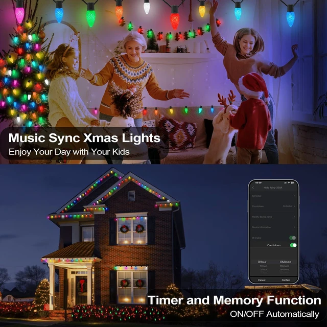 Alt view image 6 of 7 - Gemce Smart C9 Christmas Outdoor Lights , 99FT 100 Leds, APP Remote Controlled RGB String Lights , DIY Chasing Xmas Lights, Color Changing with Timer & Music Sync for Holiday Xmas Tree Decoration
