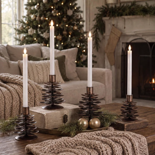 Alt view image 3 of 7 - Yungyan 4 Pcs Christmas Pine Cone Taper Candle Holders 3.1 Inch Metal