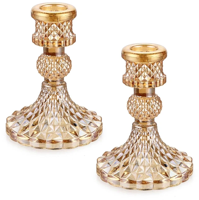 Main image of OwnMy Gold Glass Taper Candle Holders Decorative Glass Candlestick Holders