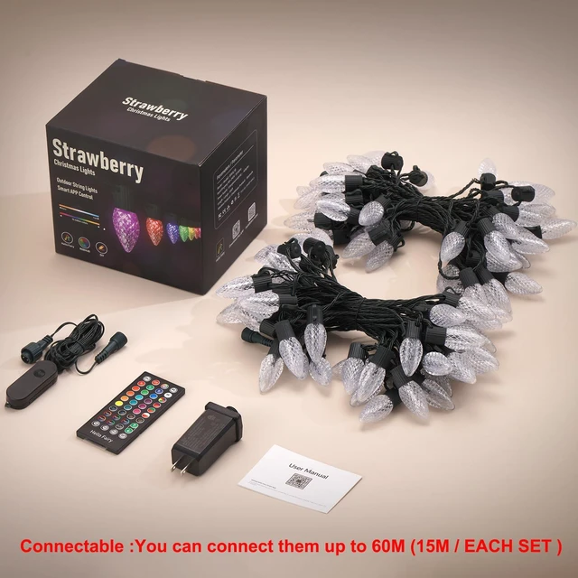 Alt view image 7 of 7 - Gemce Smart C9 Christmas Outdoor Lights , 99FT 100 Leds, APP Remote Controlled RGB String Lights , DIY Chasing Xmas Lights, Color Changing with Timer & Music Sync for Holiday Xmas Tree Decoration
