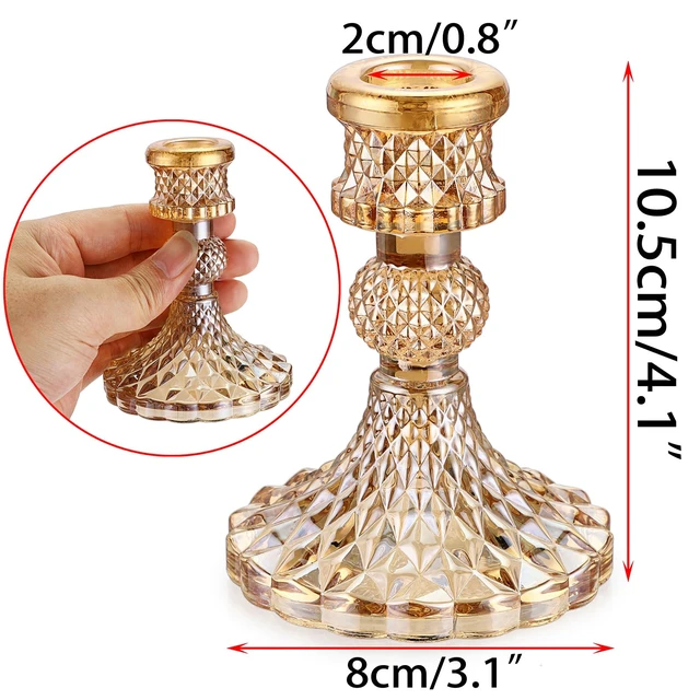 Alt view image 2 of 7 - OwnMy Gold Glass Taper Candle Holders Decorative Glass Candlestick Holders