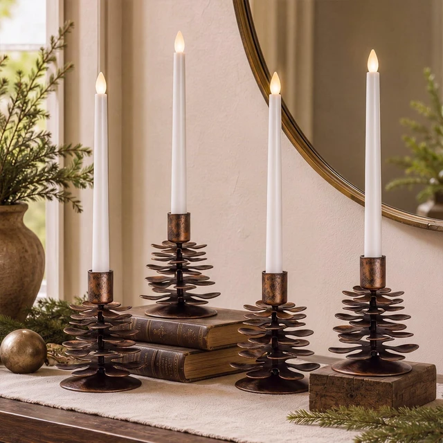 Alt view image 4 of 7 - Yungyan 4 Pcs Christmas Pine Cone Taper Candle Holders 3.1 Inch Metal