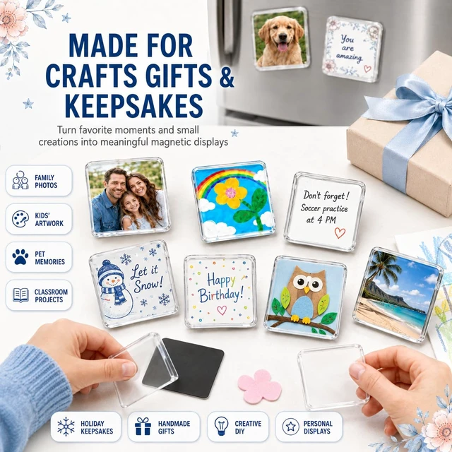 Alt view image 7 of 7 - Clear Acrylic Magnet Kit DIY Custom Magnets Photo Square Set 20Pcs