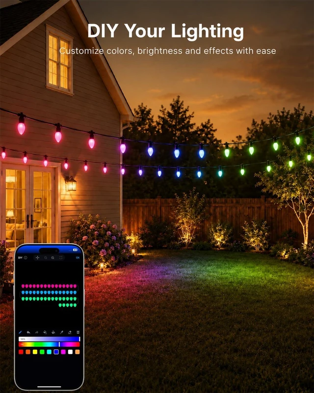 Alt view image 2 of 7 - HIITEN 49FT 50LED Smart C9 Christmas Lights Outdoor Vintage Christmas Light