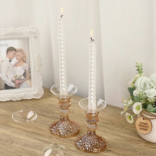 Alt view image 3 of 7 - OwnMy Gold Glass Taper Candle Holders Decorative Glass Candlestick Holders