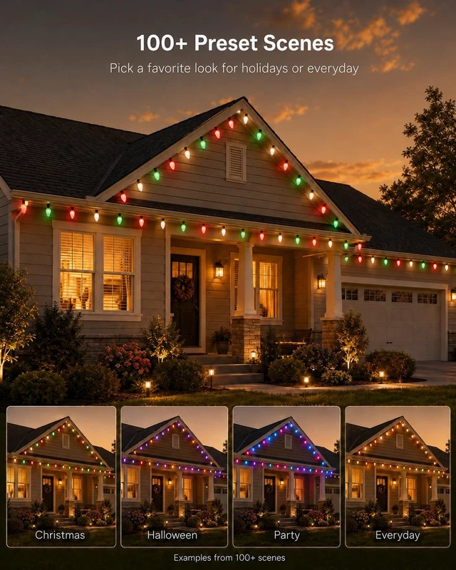 Alt view image 3 of 7 - HIITEN 49FT 50LED Smart C9 Christmas Lights Outdoor Vintage Christmas Light
