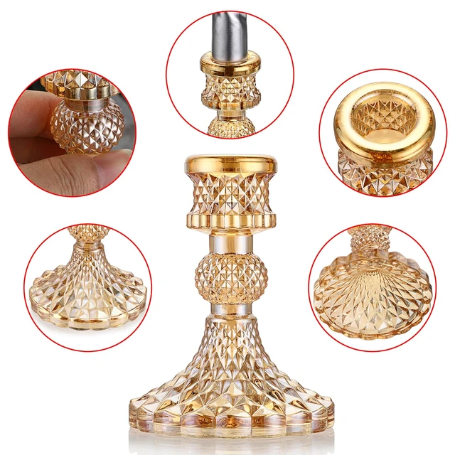 Alt view image 5 of 7 - OwnMy Gold Glass Taper Candle Holders Decorative Glass Candlestick Holders