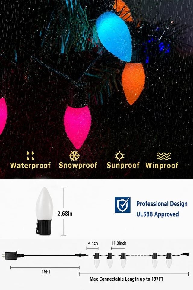 Alt view image 5 of 7 - HIITEN 49FT 50LED Smart C9 Christmas Lights Outdoor Vintage Christmas Light