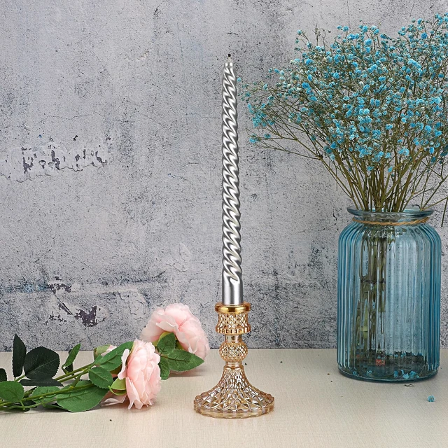 Alt view image 6 of 7 - OwnMy Gold Glass Taper Candle Holders Decorative Glass Candlestick Holders